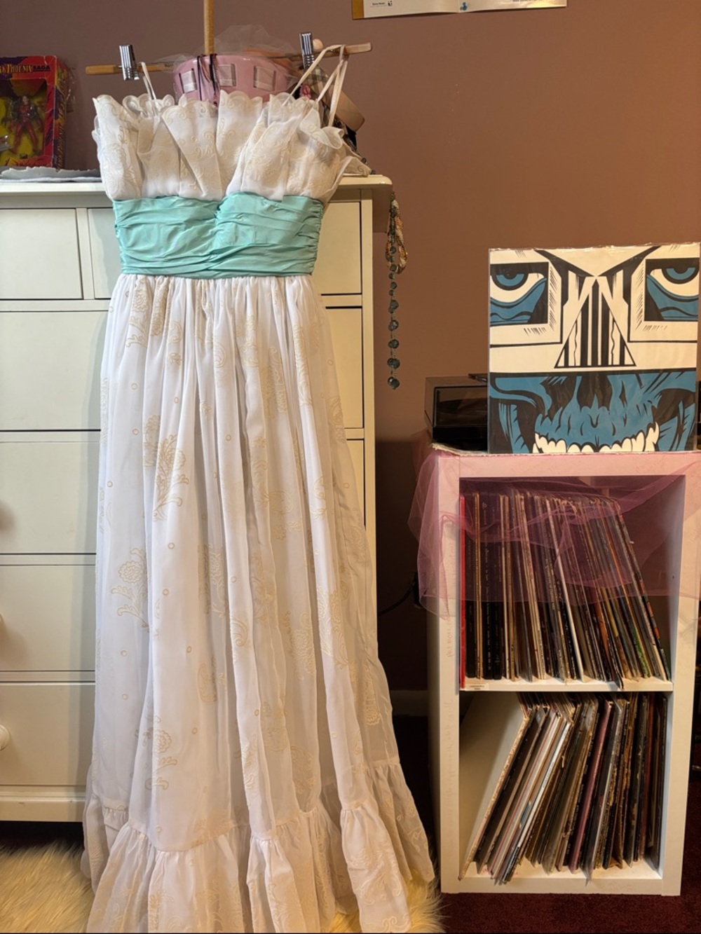 Vintage 70's Victor Costa Dress Ballgown Burnout Cream Wedding Gala Pageant Rare